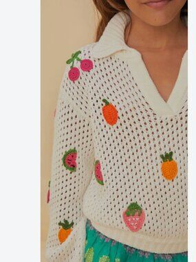LIKE NEW FARM RIO Kids Crochet Fruit Sweater, size 10 (fits size XS Women's)